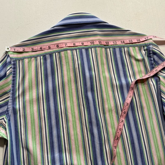 Tailorbyrd Long Sleeve Shirt Button Up Multicolor Blue Striped Men’s Size Medium - Picture 6 of 10